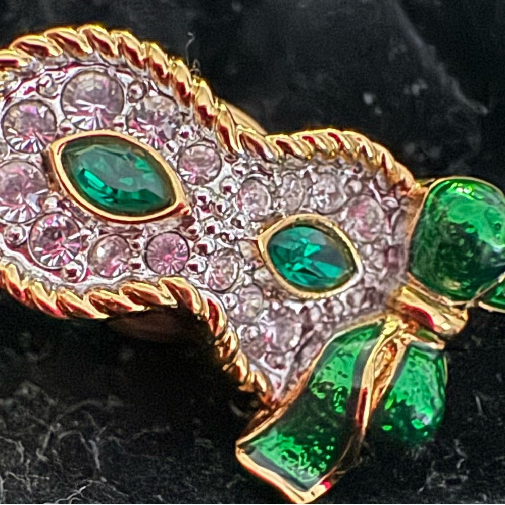 Retired Swarovski Gold and Green Masquerade Crystal Brooch